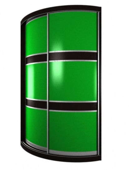 Шкаф-купе №159. Цвет: Зеленый. Профиль: Сенатор Серебро. Фасад: Пластик. Наполнение: Базовое (Радиусный шкаф купе в прихожую)